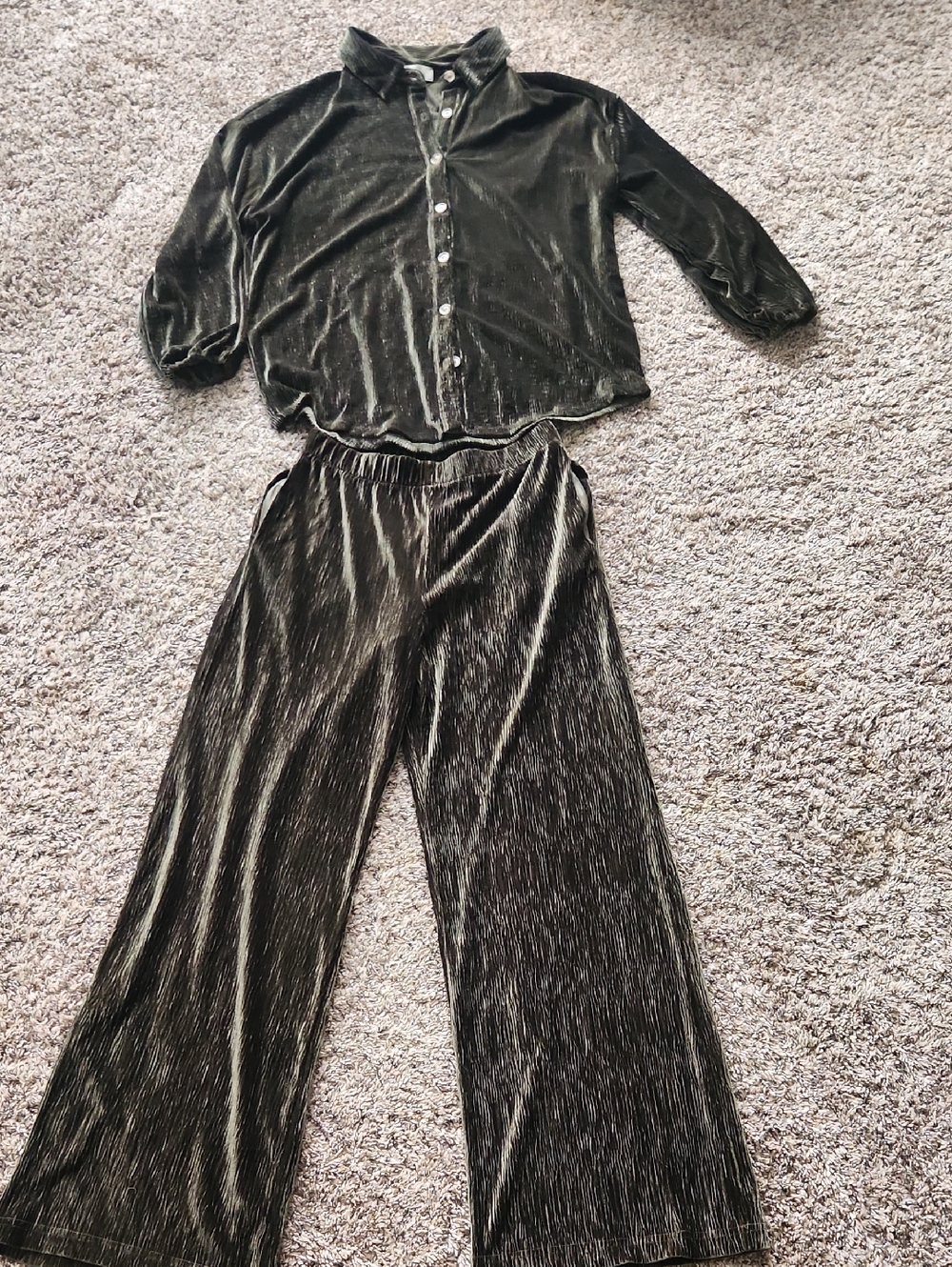 Sadie & Sage Olive Brown Velvet Two-Piece Set